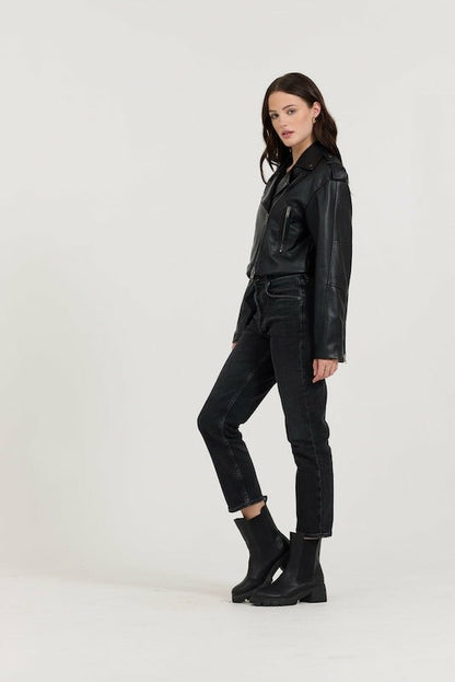 Black Leather Moto Jacket | Vintage Havana Women