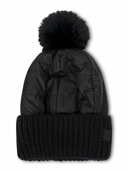 PUFFER POMPOM HAT - BLACK | Vintage Havana Women