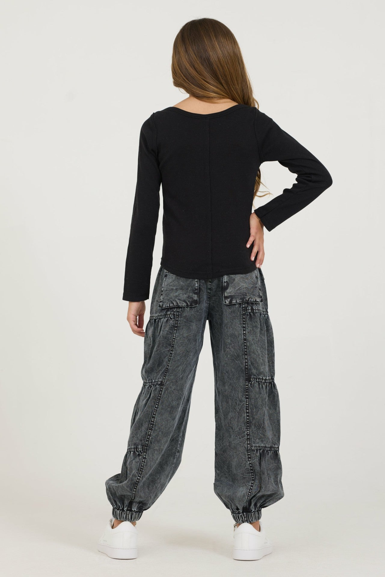 Kids Black Boatneck Ribbed Tee | Vintage Havana Clothing