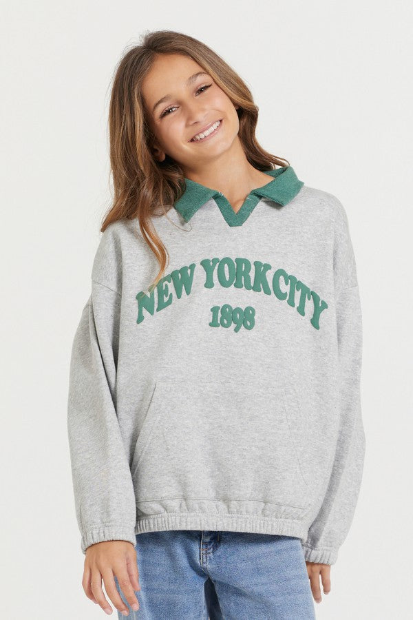 Kids Hunter Green and Grey NYC Oversized Polo | Vintage Havana Clothing