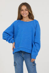 Kids Cobalt Hi-Lo Off The Shoulder Sweatshirt | Vintage Havana Clothing