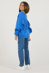 Kids Cobalt Hi-Lo Off The Shoulder Sweatshirt | Vintage Havana Clothing