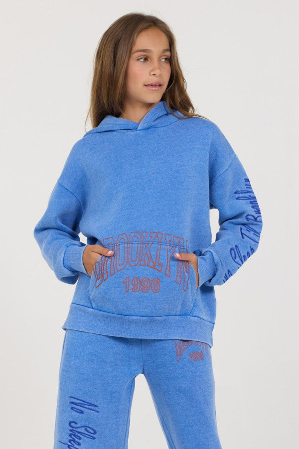 Kids Cobalt Hi-Lo Off The Shoulder Hoody | Vintage Havana Clothing