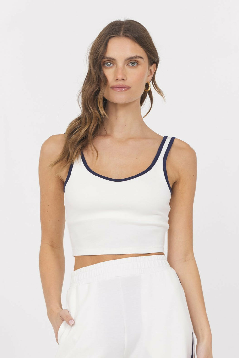 White Navy Cloud w/ Piping Tank | Vintage Havana Clothing