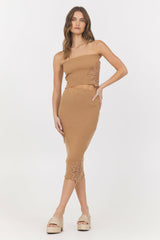 Caramel Crochet Floral Rib Tube Top | Vintage Havana Clothing