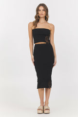 Black Crochet Floral Rib Tube Top | Vintage Havana Clothing