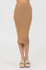 Caramel Rib Midi Skirt w/ Crochet Insert | Vintage Havana Clothing