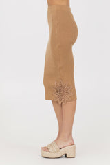 Caramel Rib Midi Skirt w/ Crochet Insert | Vintage Havana Clothing