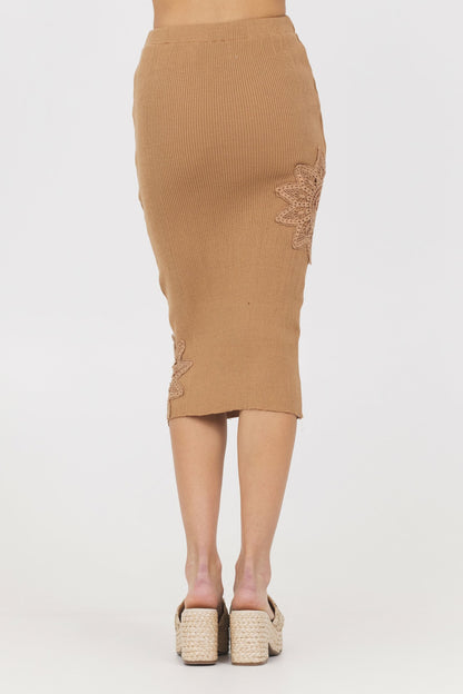 Caramel Rib Midi Skirt w/ Crochet Insert | Vintage Havana Women