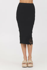 Black Rib Midi Skirt w/ Crochet Insert | Vintage Havana Clothing