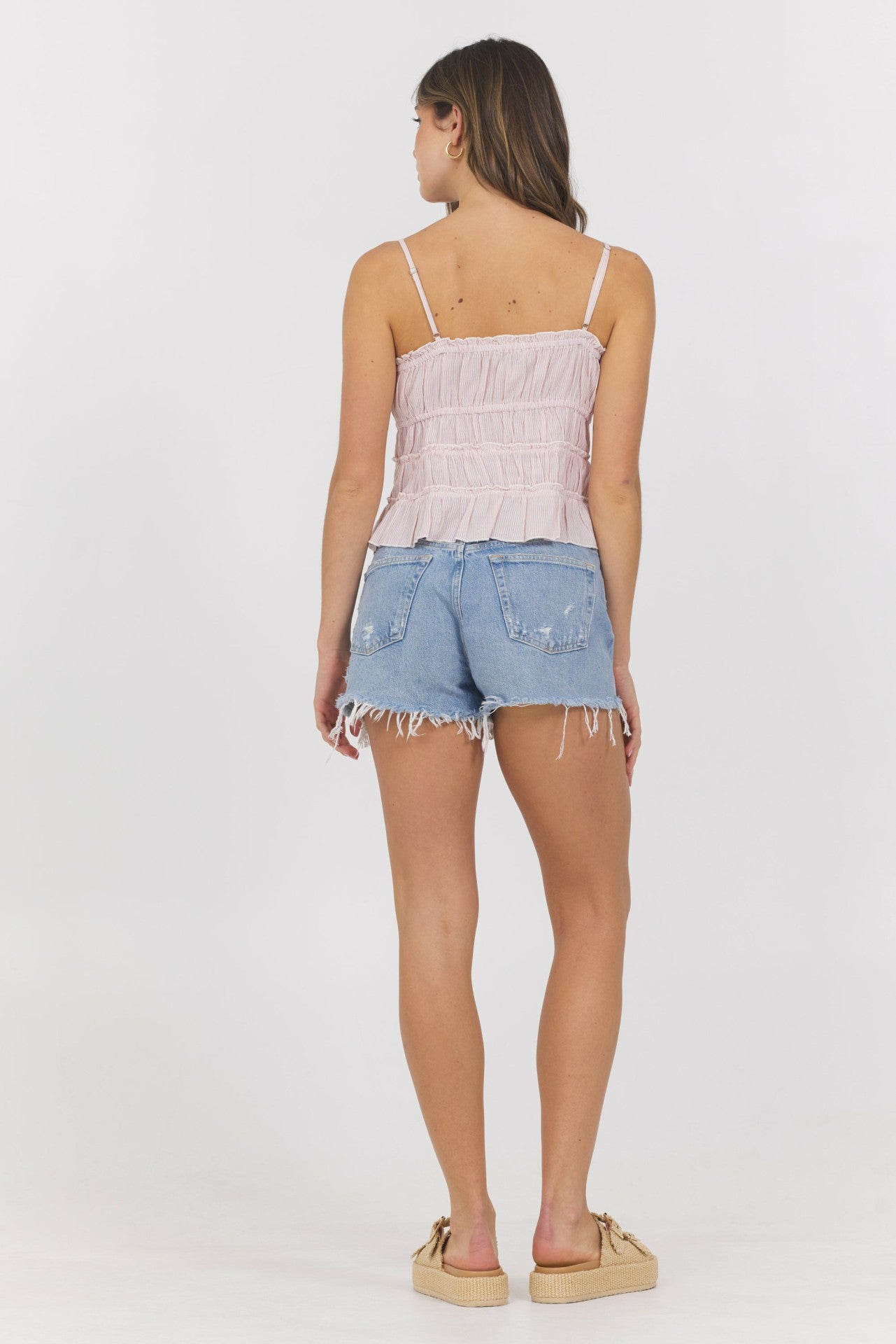 Strawberry Pinstripe Woven Ruffle Top | Vintage Havana Clothing