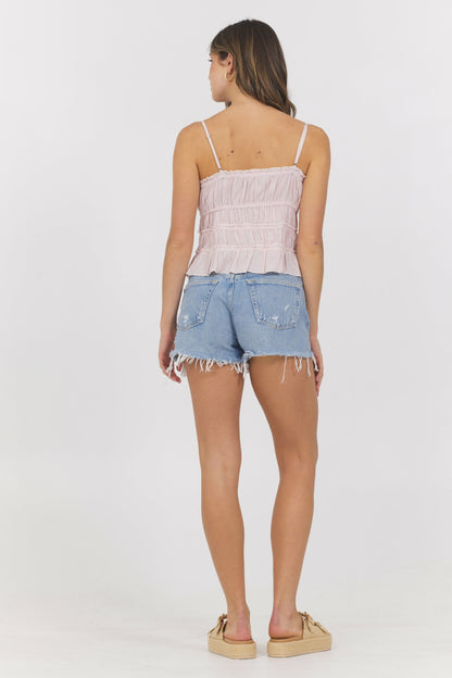 Strawberry Pinstripe Woven Ruffle Top | Vintage Havana Women