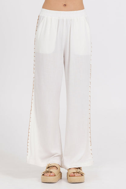 Washed Linen Wide Leg Pants w/ Whip Stitch | Vintage Havana Women