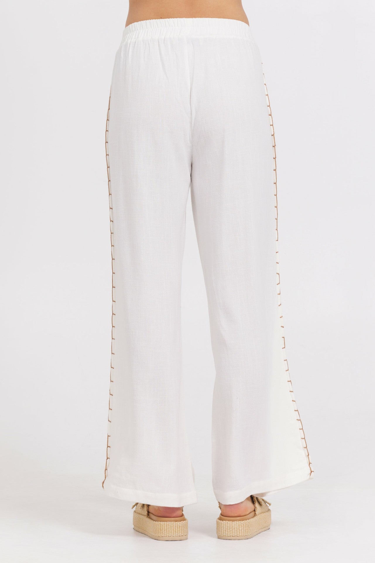 Washed Linen Wide Leg Pants w/ Whip Stitch | Vintage Havana Clothing