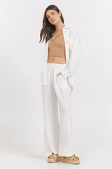 Washed Linen Wide Leg Pants w/ Whip Stitch | Vintage Havana Clothing