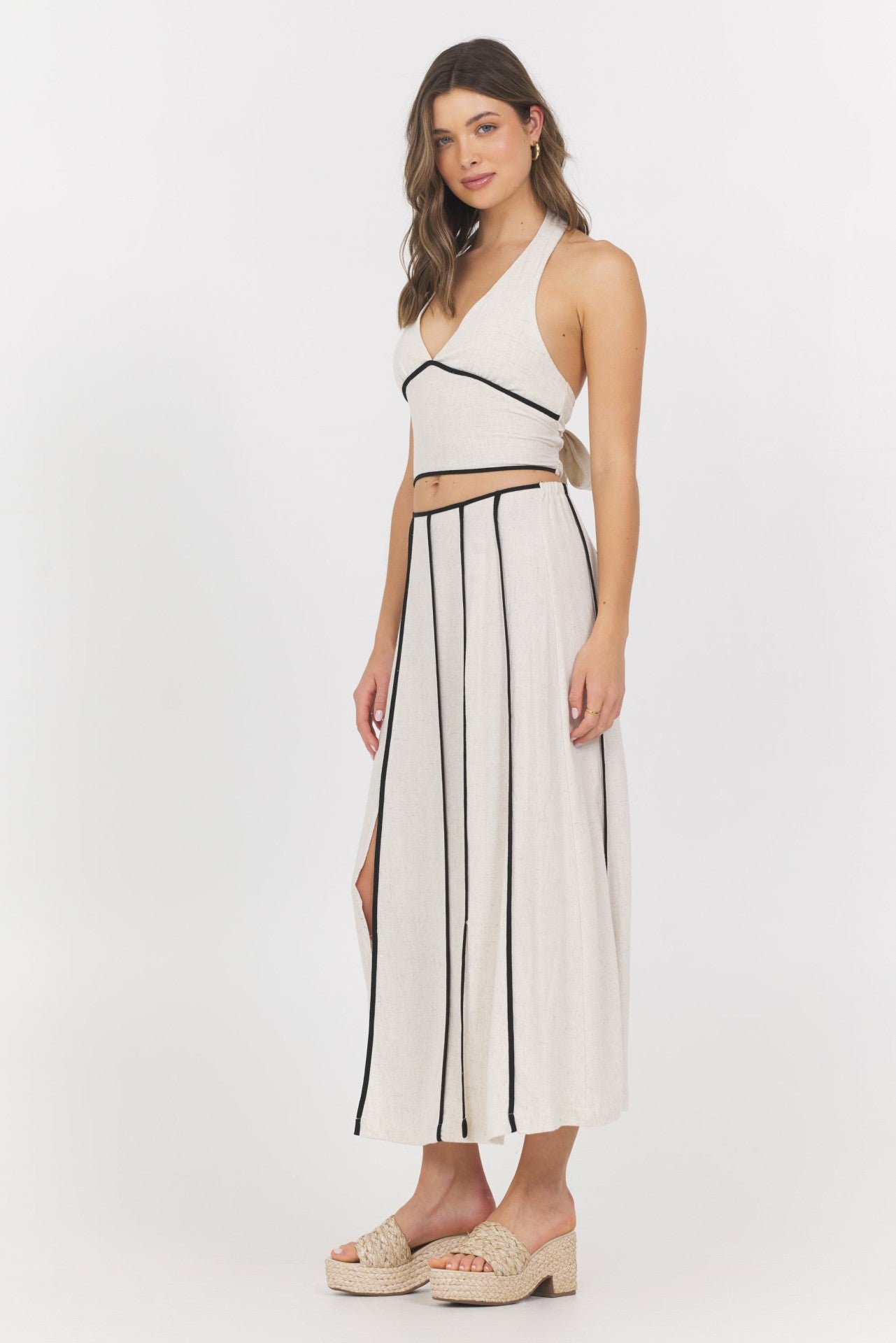 Linen Blend Halter Top w/ Piping | Vintage Havana Clothing