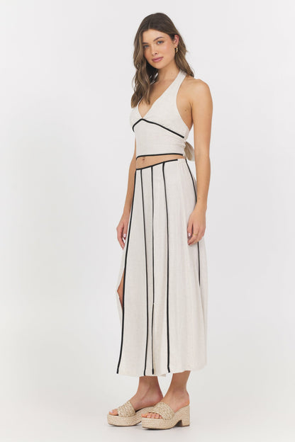 Linen Blend Halter Top w/ Piping | Vintage Havana Women