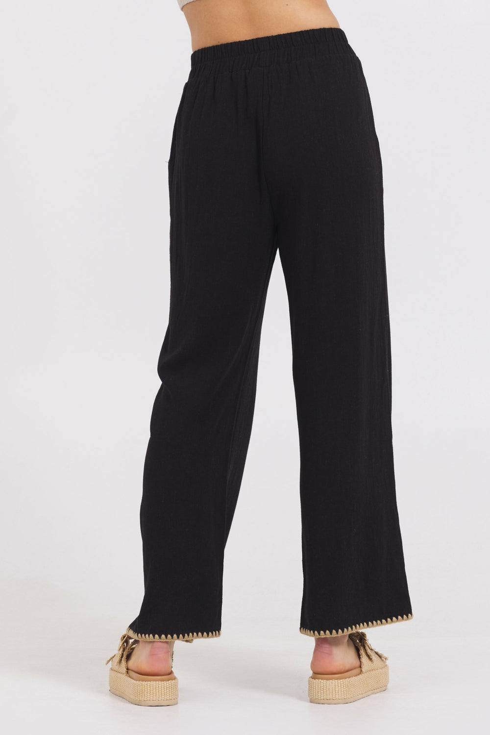 Black Wide Leg Pant w/ Tan Whip Stitch | Vintage Havana Clothing
