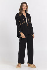 Black Wide Leg Pant w/ Tan Whip Stitch | Vintage Havana Clothing