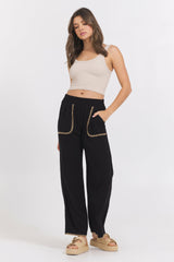 Black Wide Leg Pant w/ Tan Whip Stitch | Vintage Havana Clothing