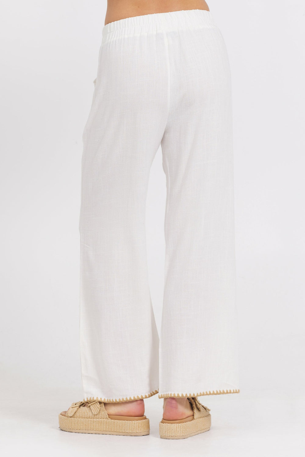 White Wide Leg Pant w/ Tan Whip Stitch | Vintage Havana Clothing
