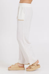 White Wide Leg Pant w/ Tan Whip Stitch | Vintage Havana Clothing