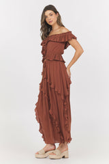Sedona Sand Ruffle Off Shoulder Top | Vintage Havana Clothing