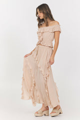 Champagne Toast Ruffle Off Shoulder Top | Vintage Havana Clothing