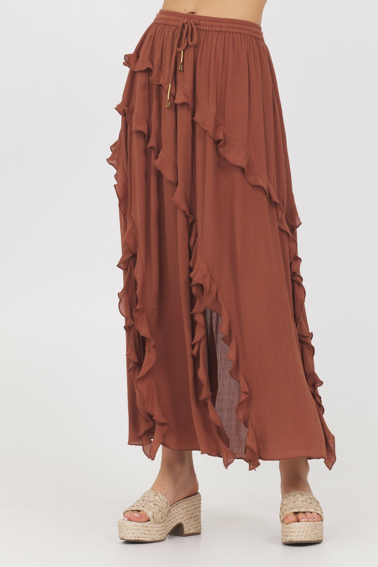 Sedona Sand Ruffle Maxi Skirt | Vintage Havana Clothing