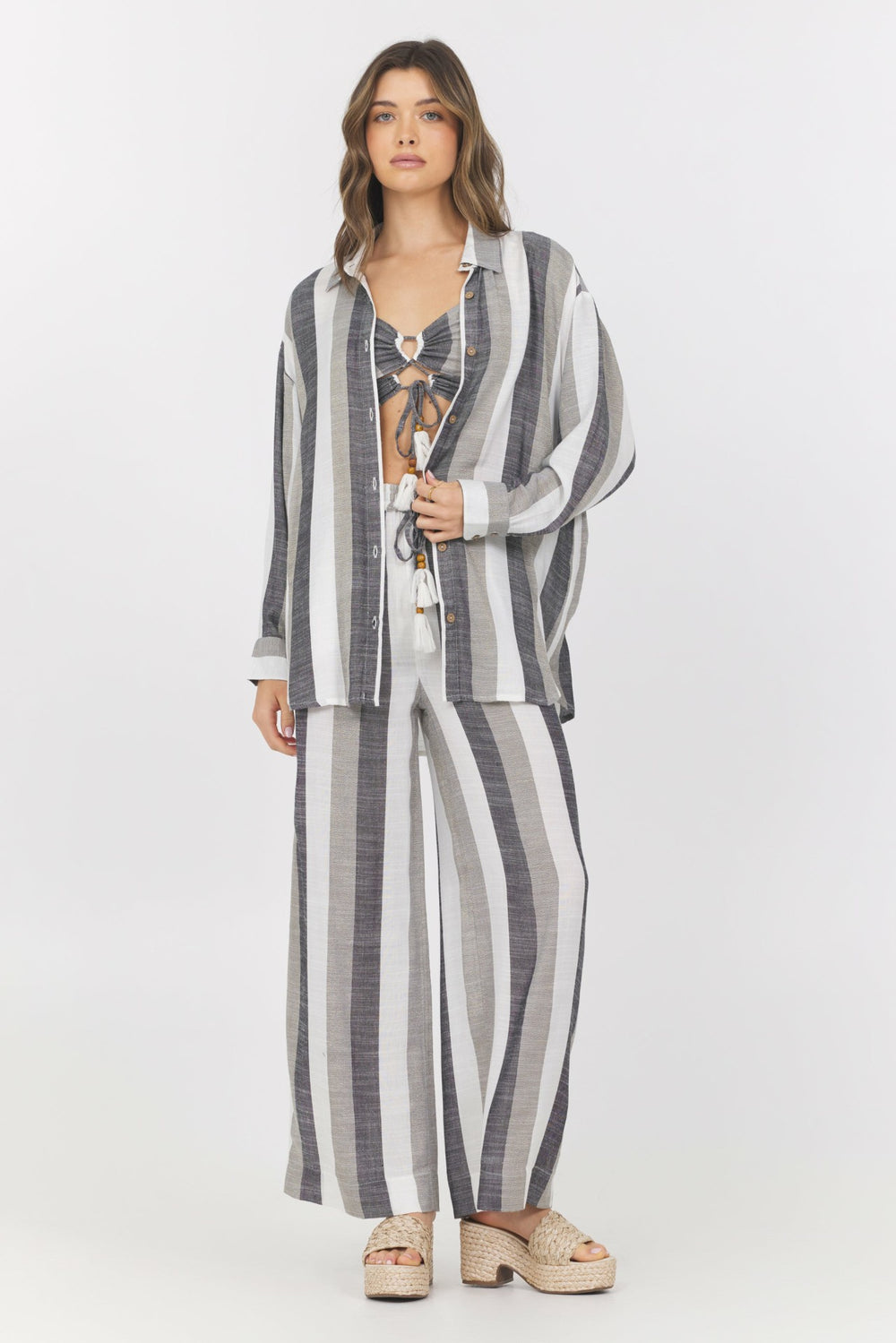 Lightweight Metallic Stripe Button Down | Vintage Havana Clothing