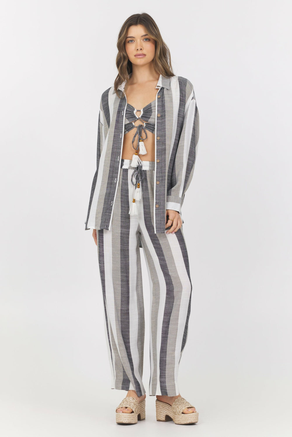 Lightweight Metallic Stripe Button Down | Vintage Havana Clothing