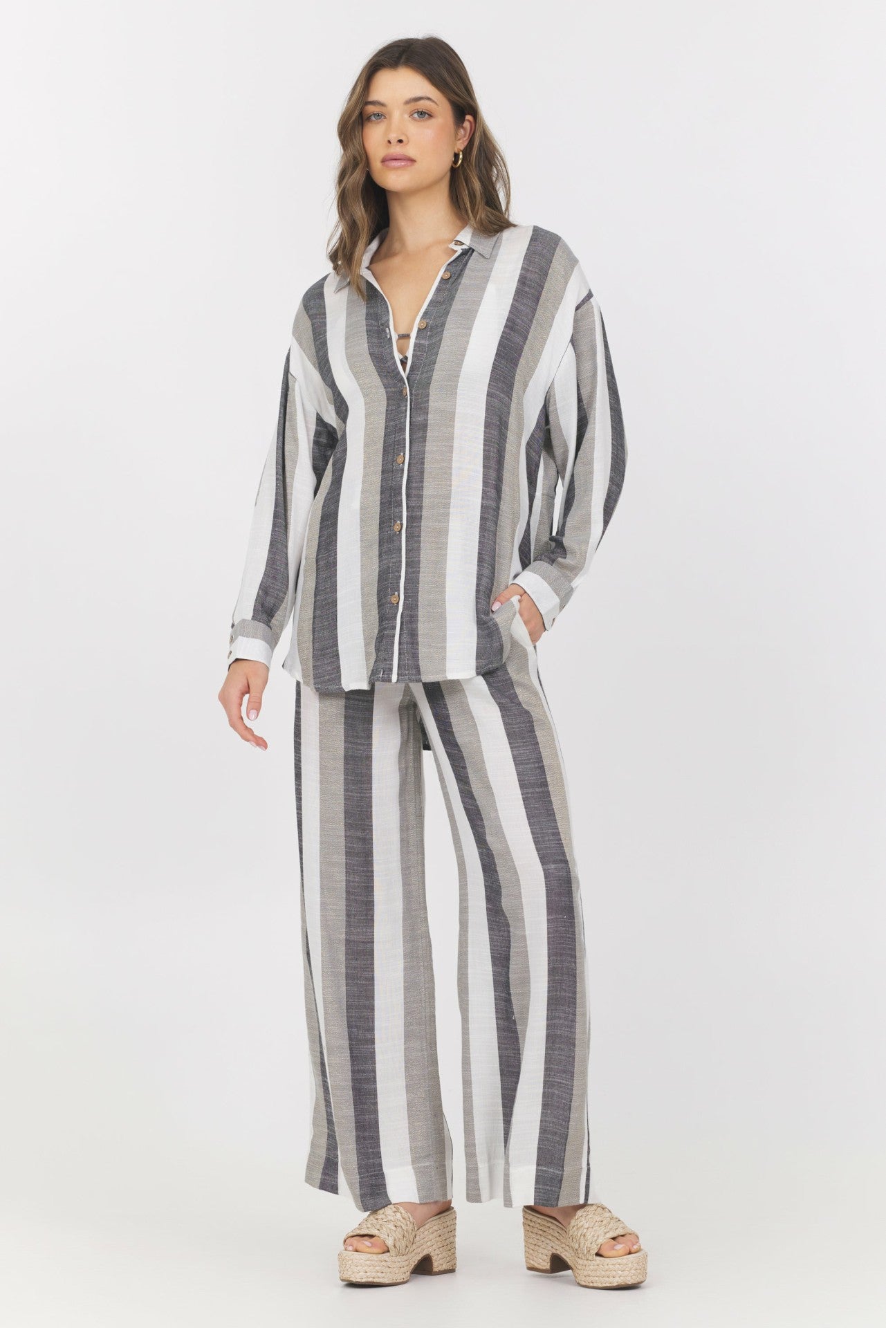 Lightweight Metallic Stripe Button Down | Vintage Havana Clothing