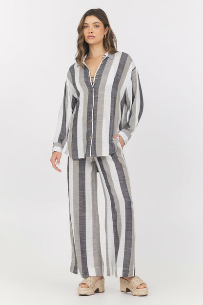 Lightweight Metallic Stripe Button Down | Vintage Havana Women