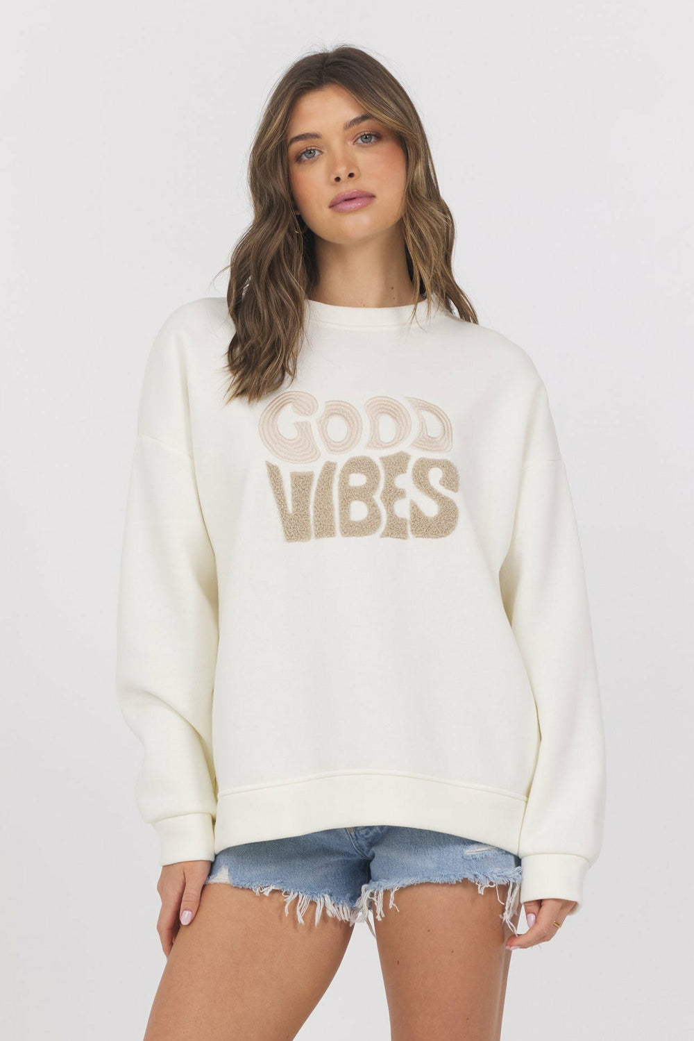 Good Vibes Fleece Crewneck | Vintage Havana Clothing