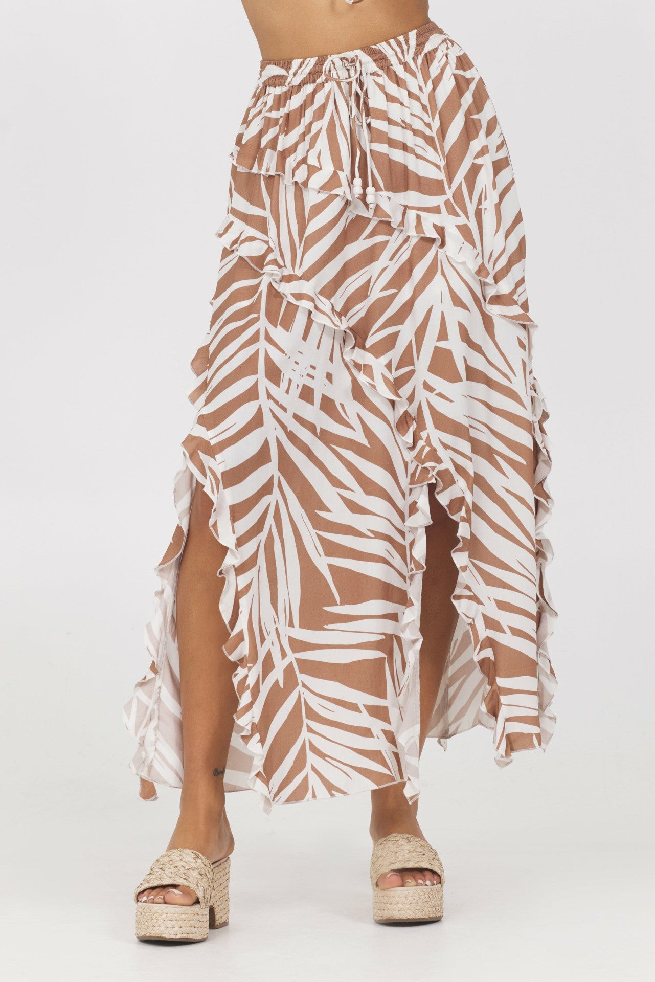 Printed Rayon Ruffle Maxi Skirt | Vintage Havana Clothing