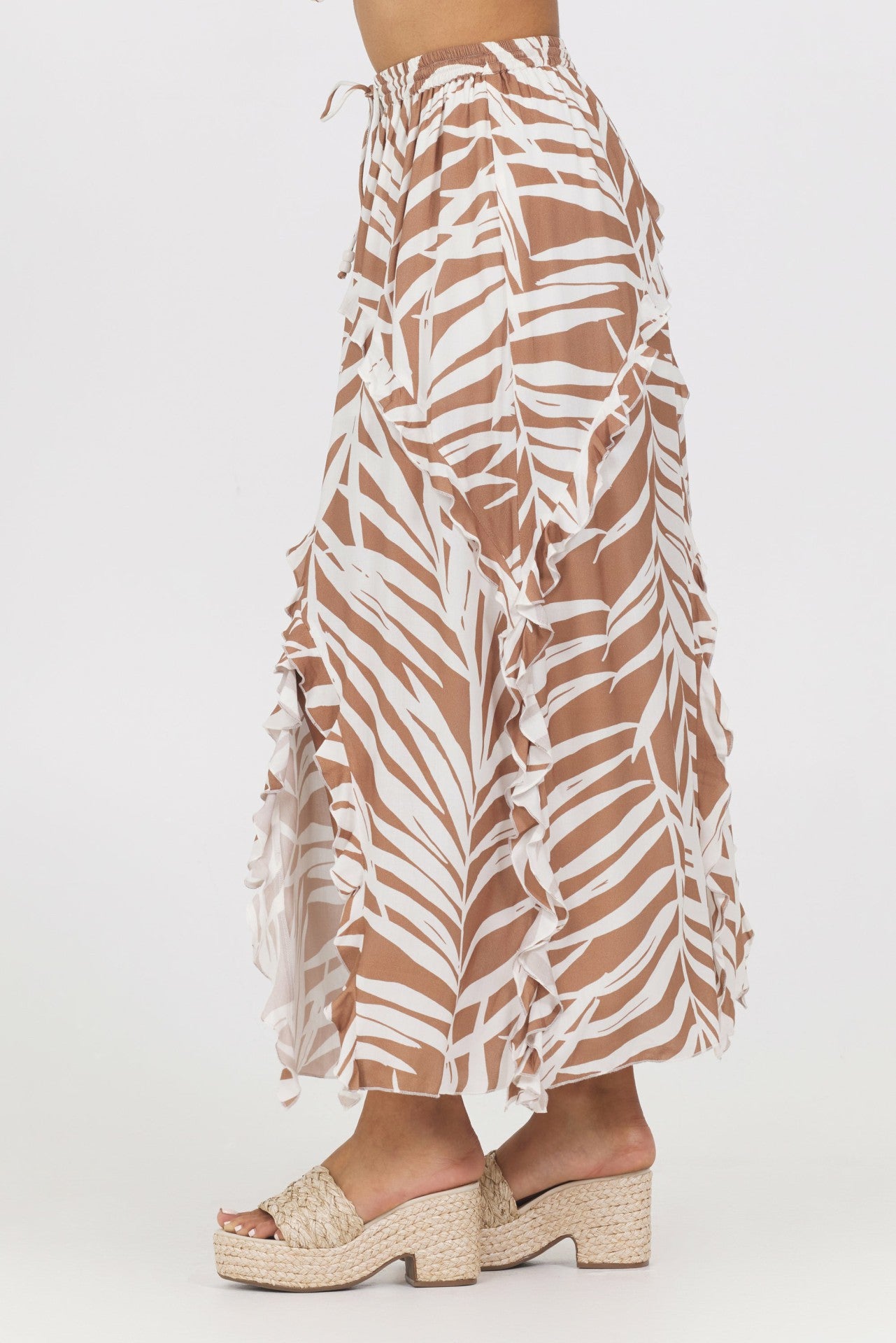 Printed Rayon Ruffle Maxi Skirt | Vintage Havana Clothing