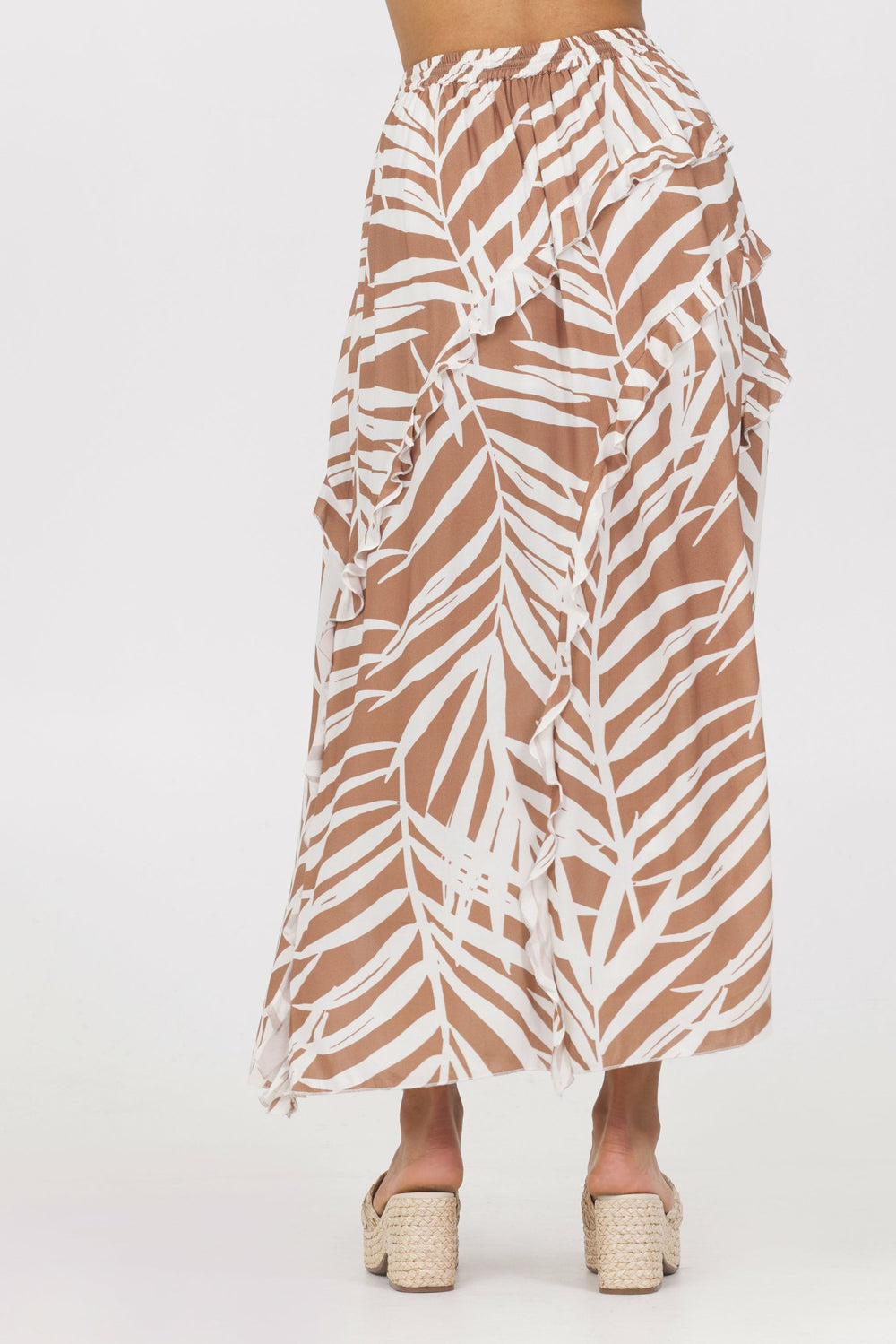 Printed Rayon Ruffle Maxi Skirt | Vintage Havana Clothing