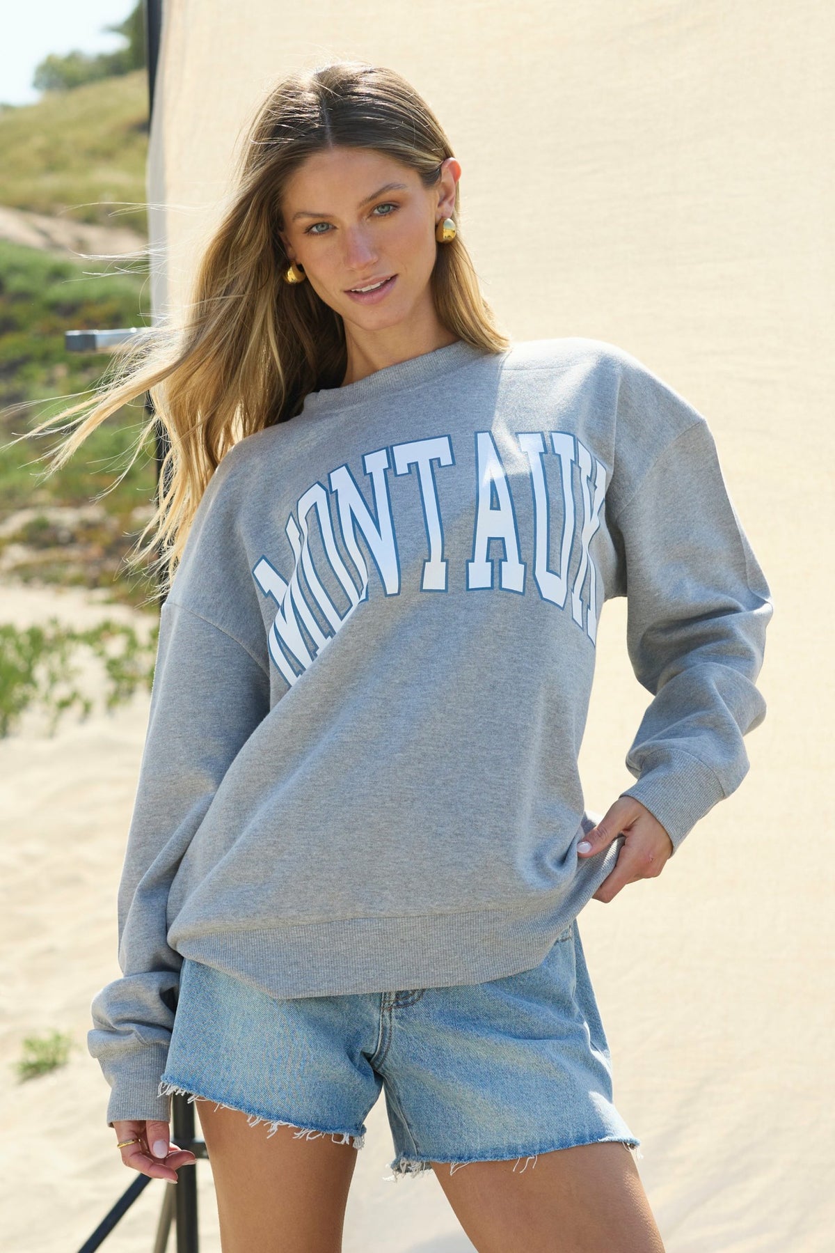 "Montauk" Heather Grey Surf Wash Crewneck | Vintage Havana Clothing