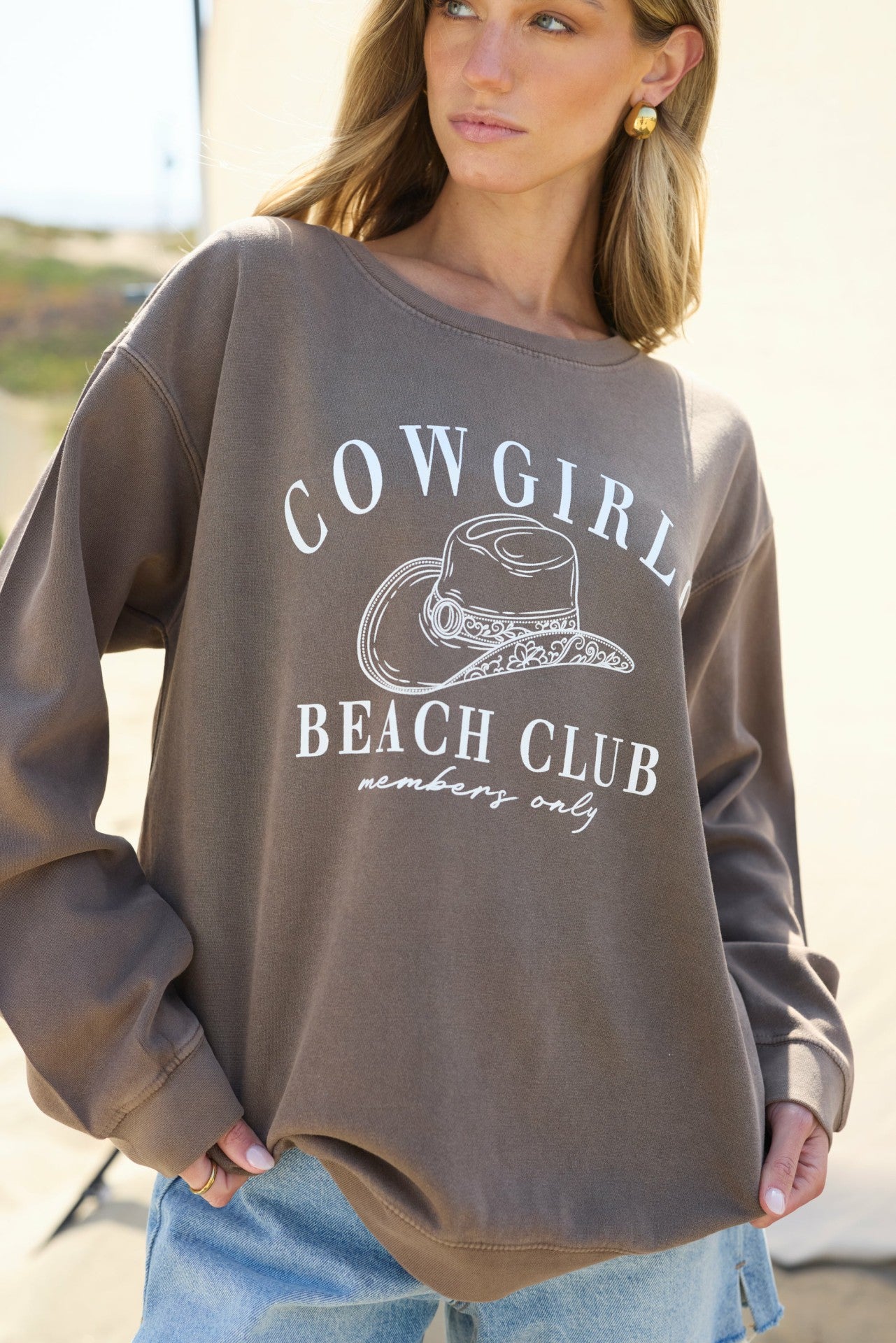 "Cowgirls Beach Club" Garment Dye Crewneck | Vintage Havana Clothing