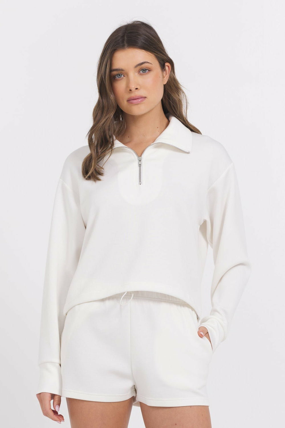 Egg Shell Cloud Shorts + Quarter Zip 2-Piece Set | Vintage Havana Clothing