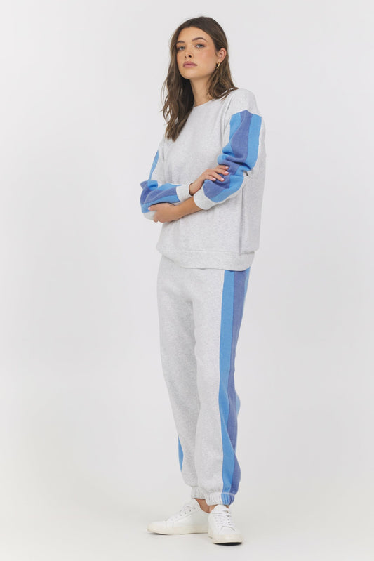 Color Block Burnout Fleece Crew + Jogger 2-Piece Set | Vintage Havana Women