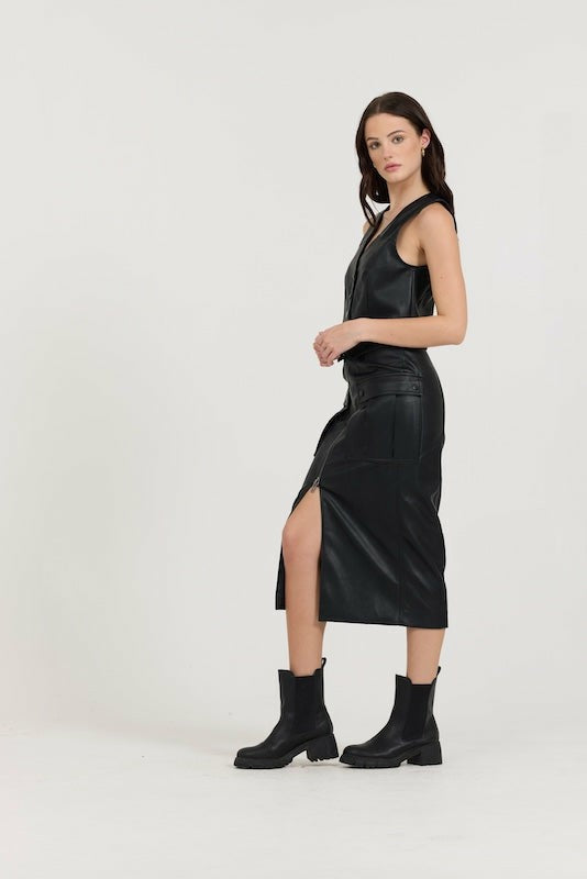 Black Leather Skirt + Vest 2-Piece Set | Vintage Havana Clothing