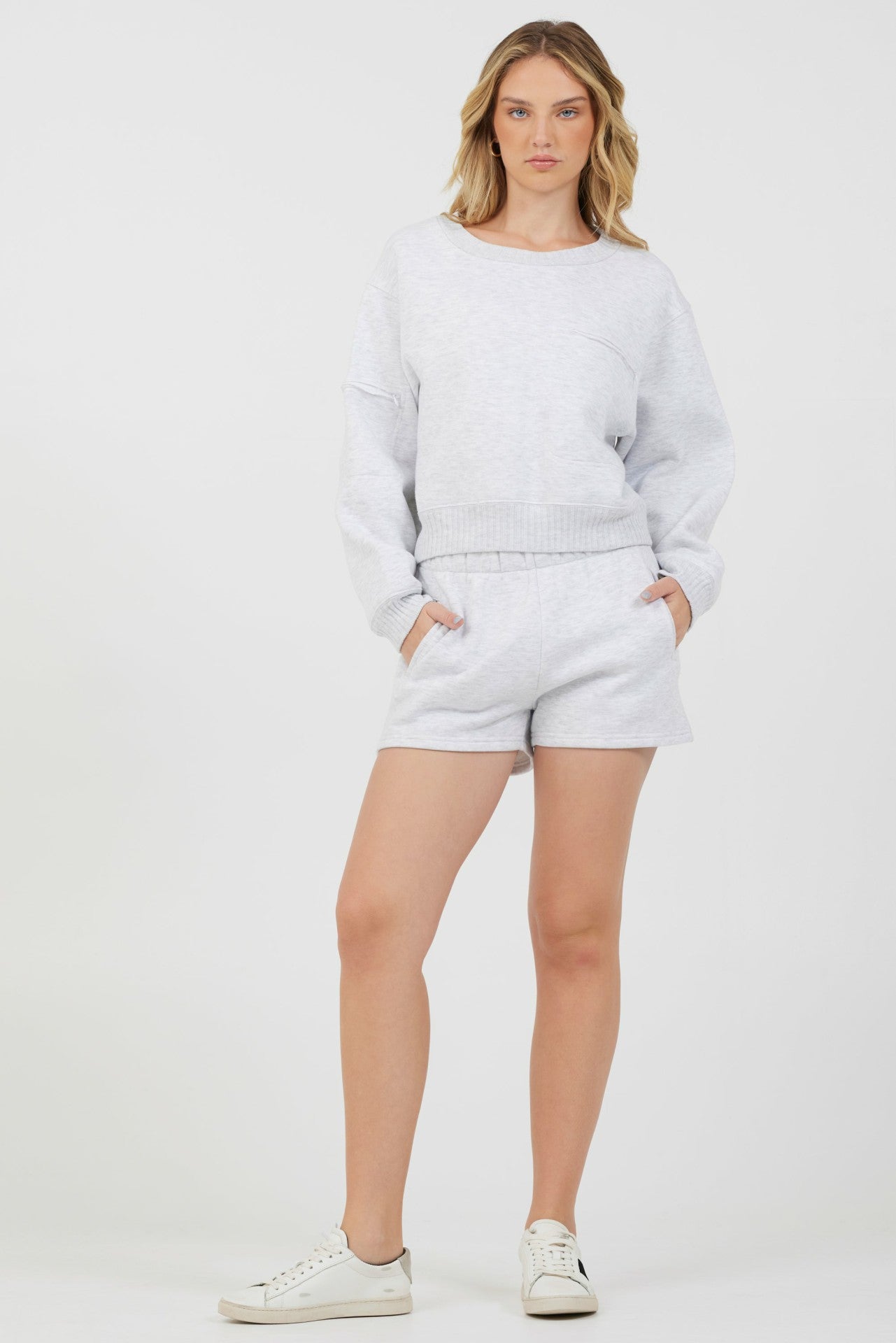 Grey Icicle Fleece Crew + Shorts 2-Piece Set | Vintage Havana Clothing