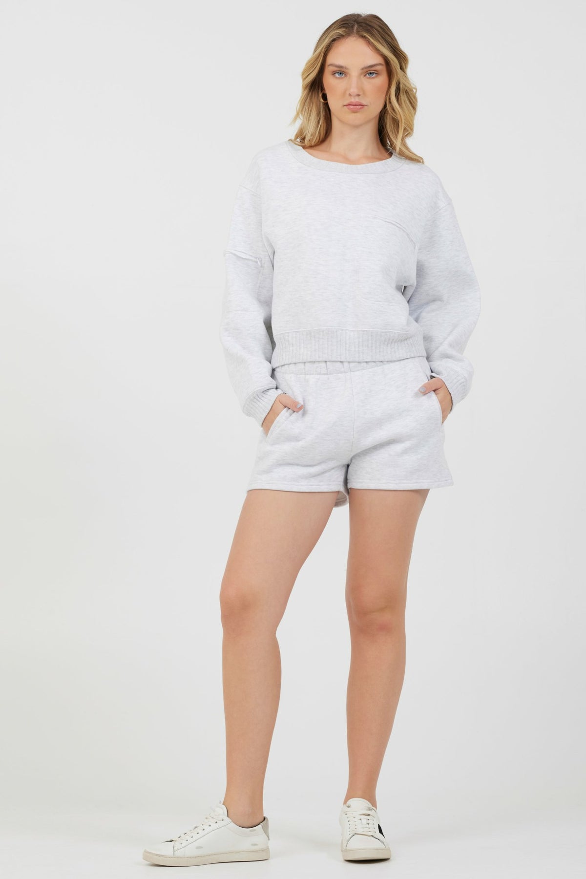 Grey Icicle Fleece Crew + Shorts 2-Piece Set | Vintage Havana Clothing
