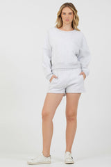 Grey Icicle Fleece Crew + Shorts 2-Piece Set | Vintage Havana Clothing