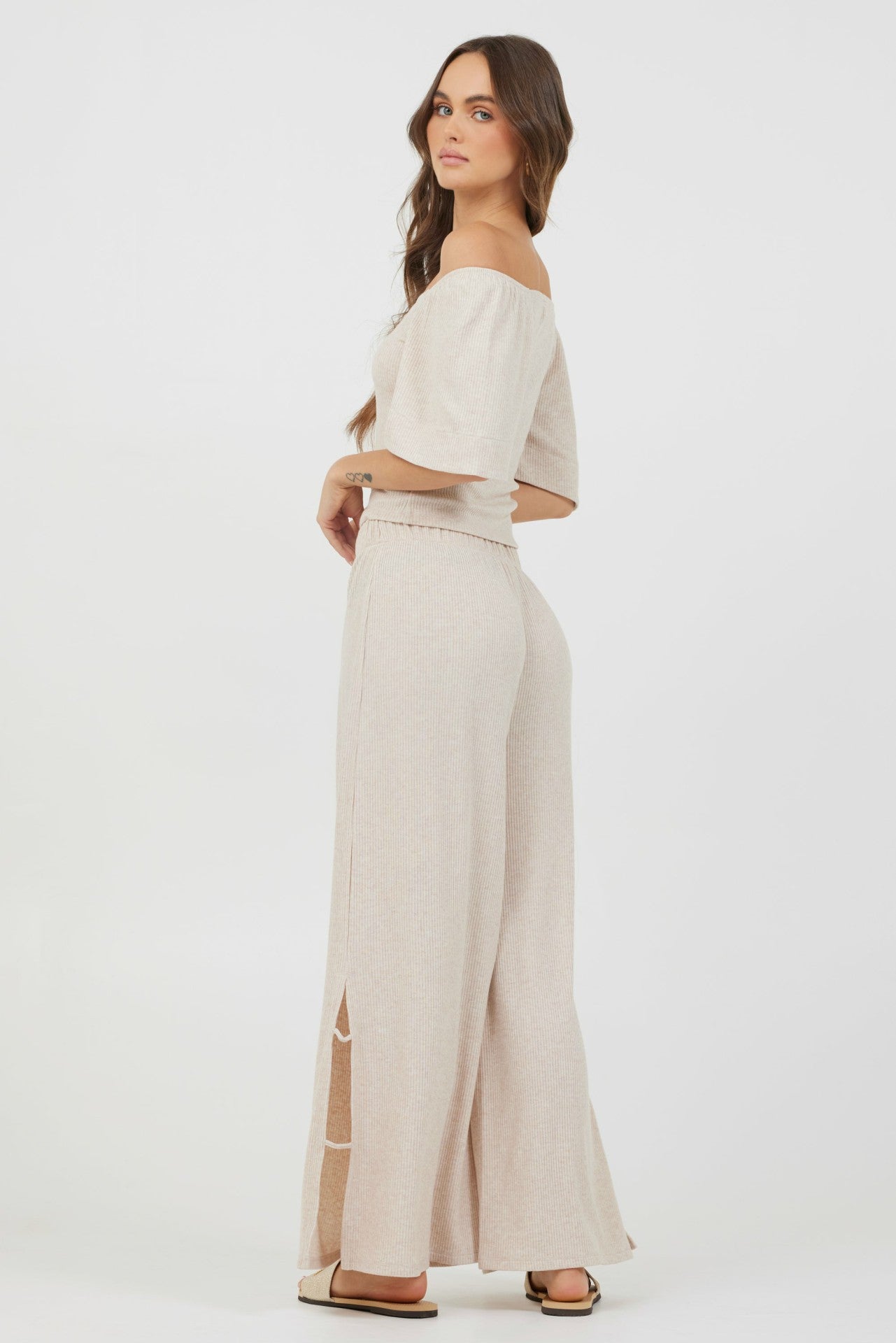 Heather Oatmeal Knit Top + Pants 2-Piece Set | Vintage Havana Clothing