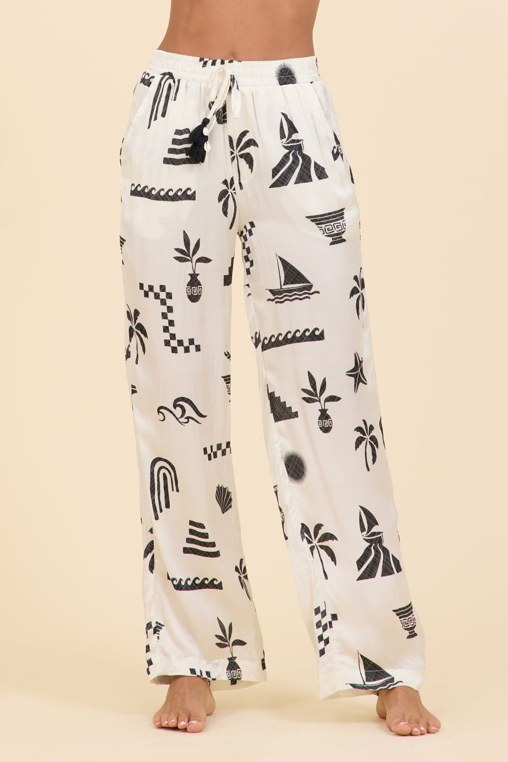 SURF Beach Vibe Printed Satin Wide Leg Pant | Vintage Havana Clothing