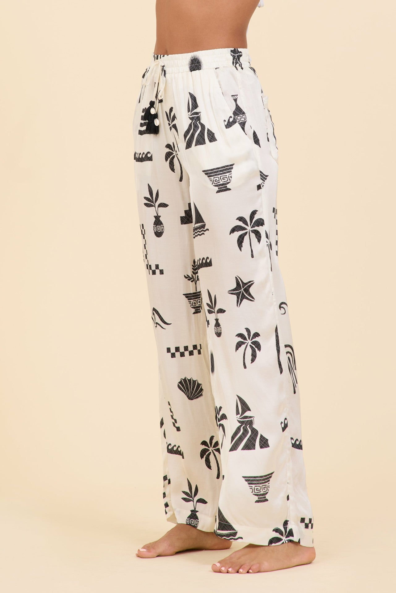 SURF Beach Vibe Printed Satin Wide Leg Pant | Vintage Havana Clothing