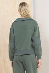 Fleece Quarter Zip w/ Rib Detail - Olive | Vintage Havana Clothing