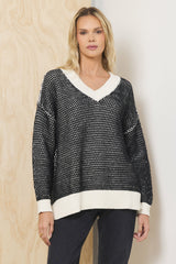 Honeycomb Knit V Neck Sweater | Vintage Havana Clothing